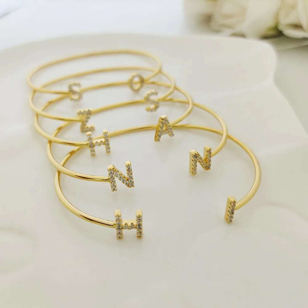 AI Zircon Bangles Personality Name Words Letters Custom Bracelet & Bangle Women Jewelry