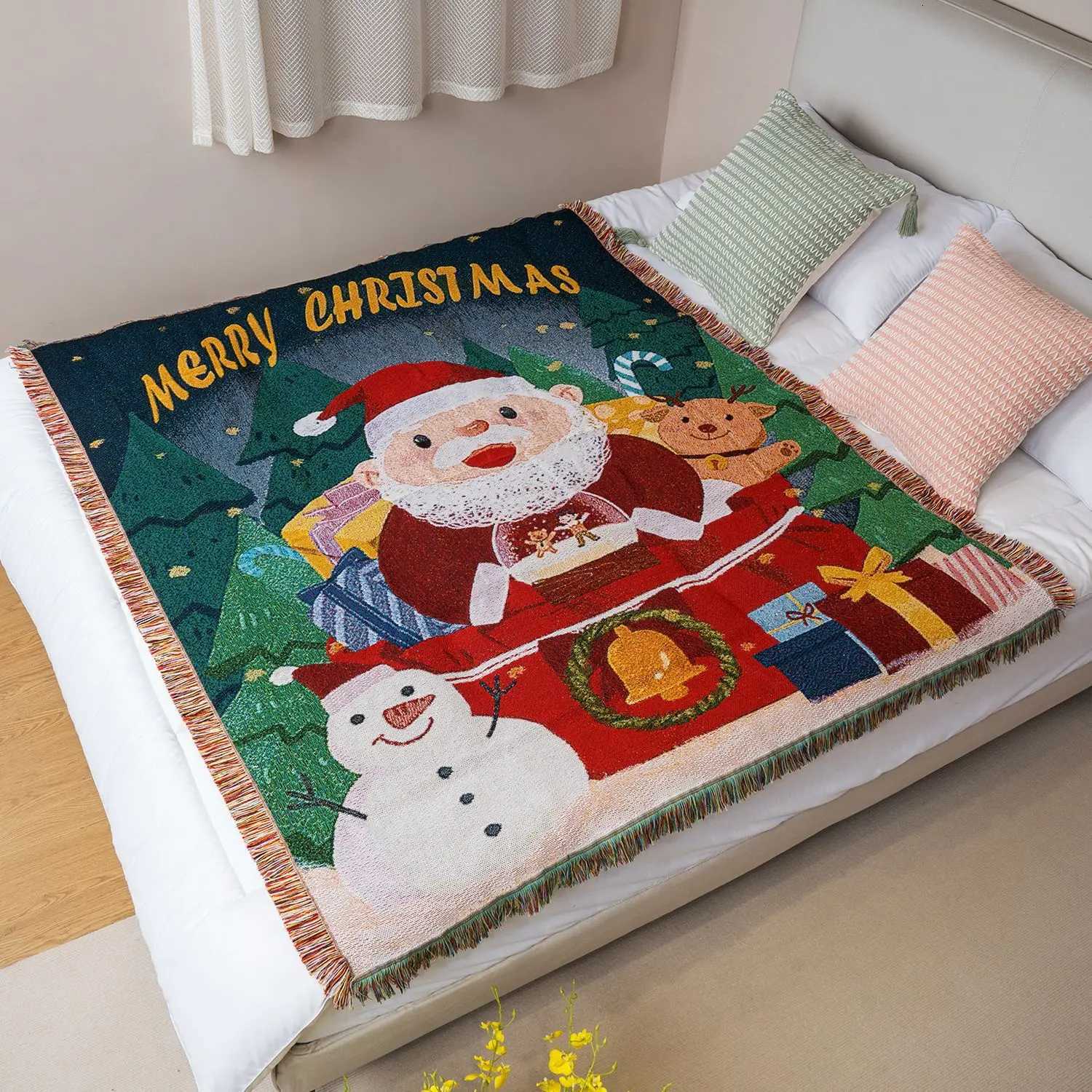 New Years Gift Tapestry Throw Picnic Blanket Xmas Decor Sofa Cover Garden Knitted Blankets for Beds Christmas Tree Table ClothM251125