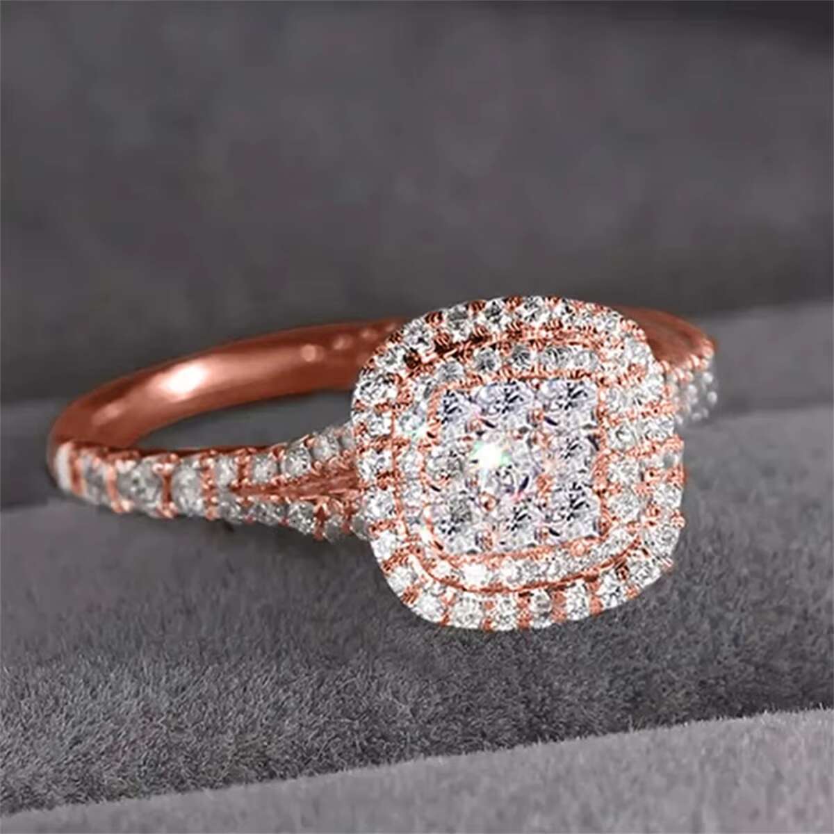 CAOSHI Hot Selling Luxury Imitated Moissanite Geometry Design Rose Gold Plated Rings for Wedding Engagement Rings Women Jewelry