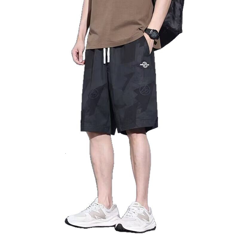 Summer ice silk sports five point shorts for men's fashion thin, loose, cool, breathable, student casual camouflage work pants