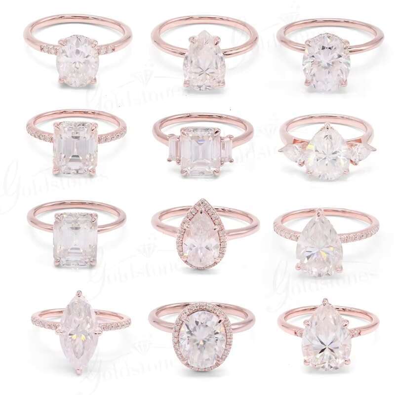 Fine 18k Plated S925 Moissanite Rings 4-Prong 8*12 Pear Moissanite Ring for Women