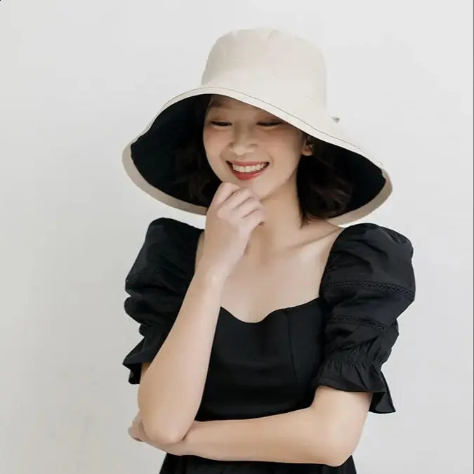 Cotton Double-sided Wear Fishermans Hat Womens Summer Fashion Hundred Shading Cloth Hat Show Face Smaller Sunburn Protection 250424