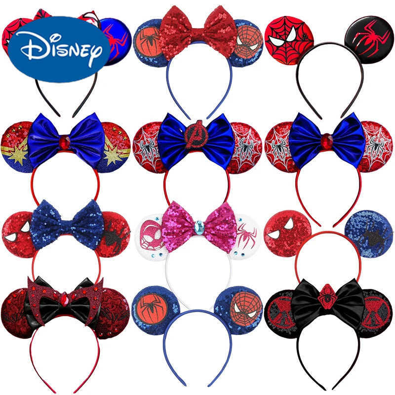 Disney Mickey Mouse Marvel Spider man Ear Headbands for Adults Women Sequins Hair Accessories Girls Kids Hairbands Boys Headwear X250425