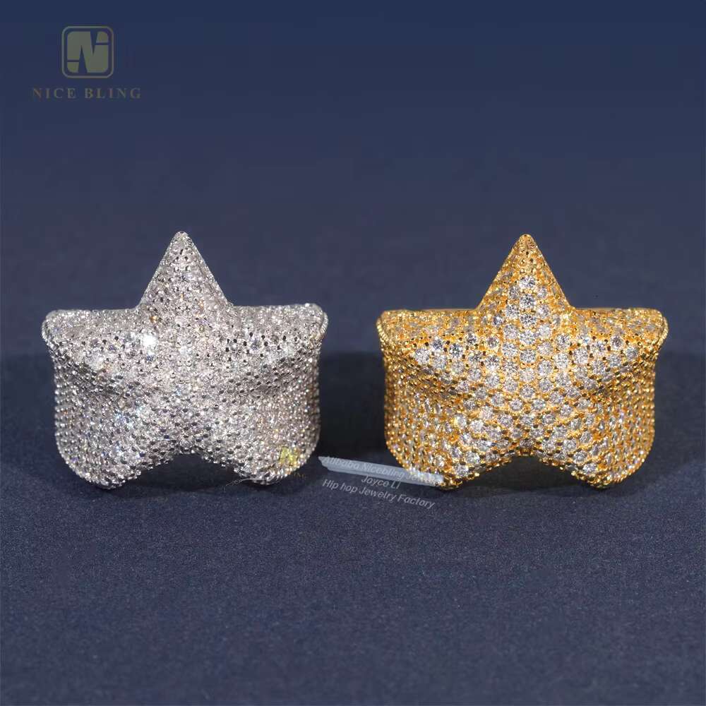 Hip Hop Fashion Moissanite Jewelry 925 Silver Iced Out Diamond Cuban Rings Hip Hop Moissanite Ring