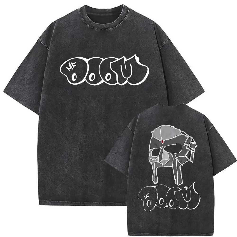 Washed Vintage Rapper Mf Doom MM Food Graphic Print T-shirt Mens Hip Hop Fashion T-shirt Mens Casual Extra Large Street Clothing W250425