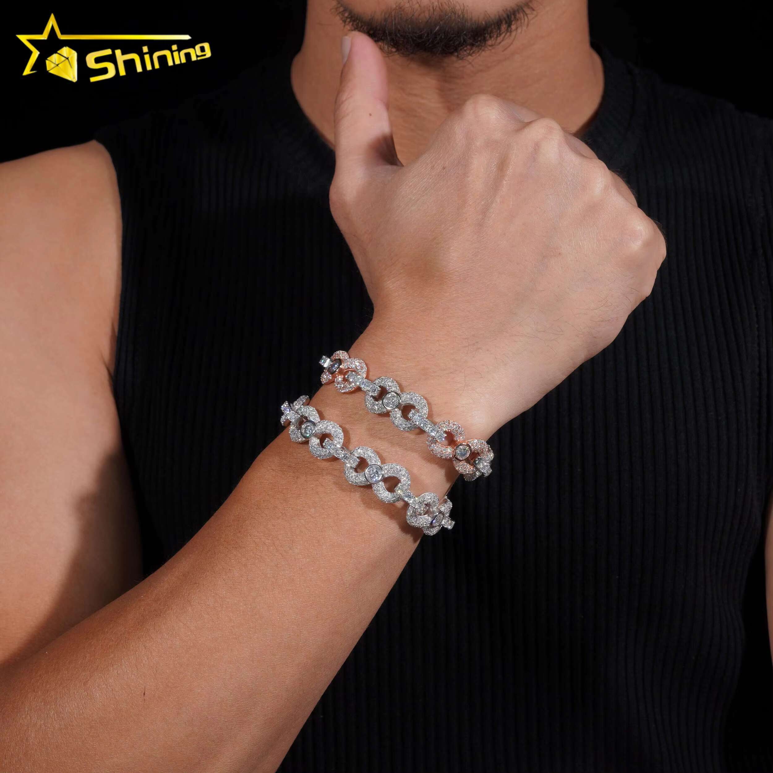 Ready to Ship 13MM Width Solid Sterling Silver 925 Gold Plated Hip Hop VVS Moissanite Infinity Cuban Link Chain Bracelet