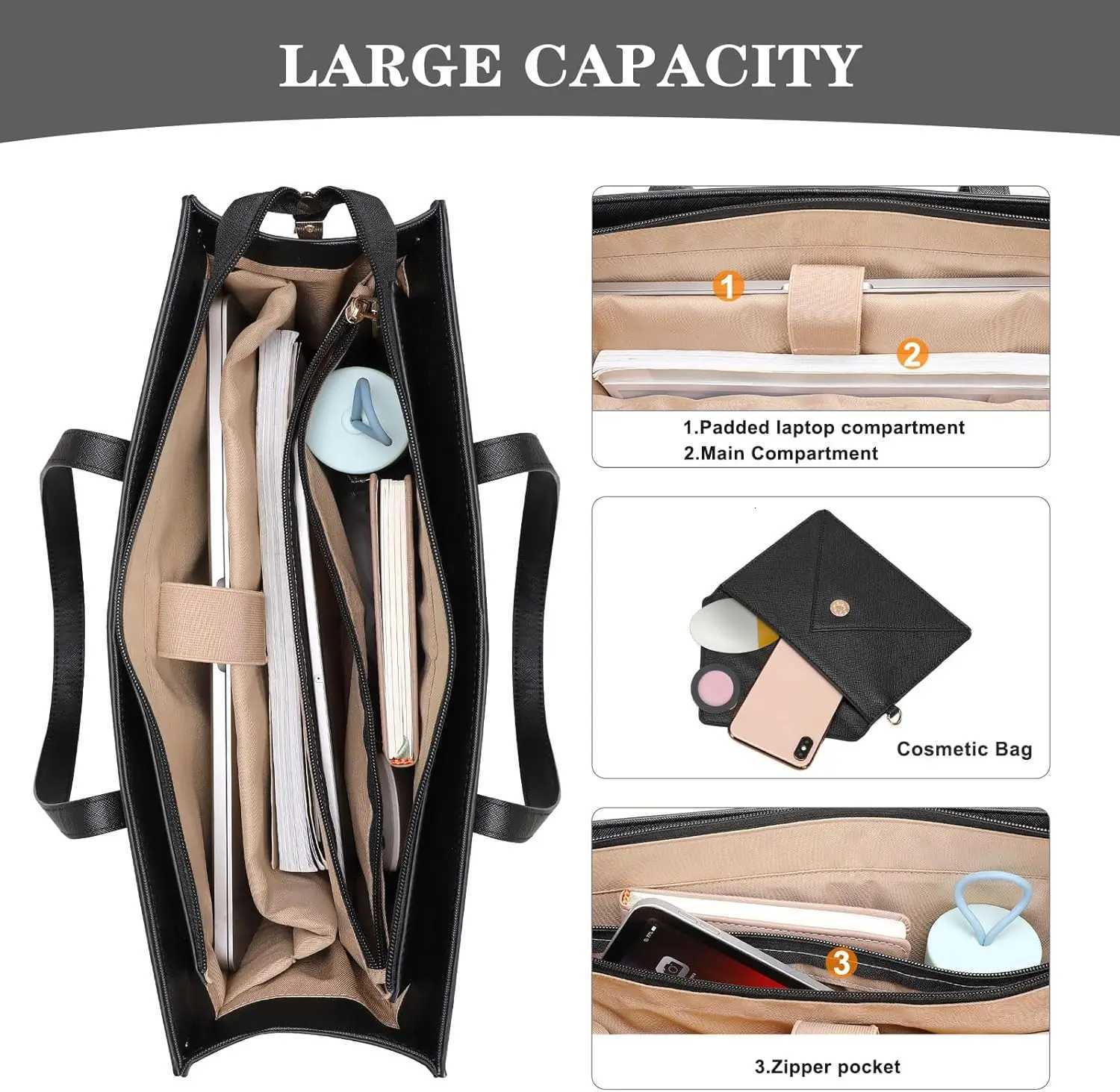 Waterproof Laptop Bag 156 inch PU Leather Tote Bag for MacBook Air Pro HP Dell Notebook Briefcase Office Casual Womens HandbagT251125