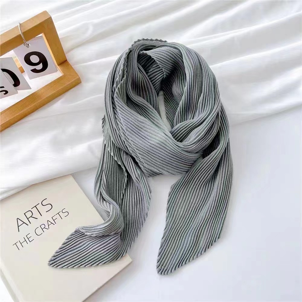 K519 90 pleated solid color cotton and linen small square scarf silk scarf women spring and autumn solid color four seasons light professional scarf d