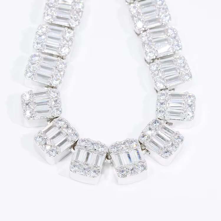 Fashion Design Solid Silver 9mm Wide GRA Baguettes Moissanite Diamond Iced Out Necklace Cuban Link Chain for Hiphop Rapper Life