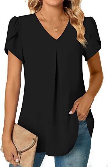 2023 Summer minimalist womens V-neck petal sleeve shirt womens shirt