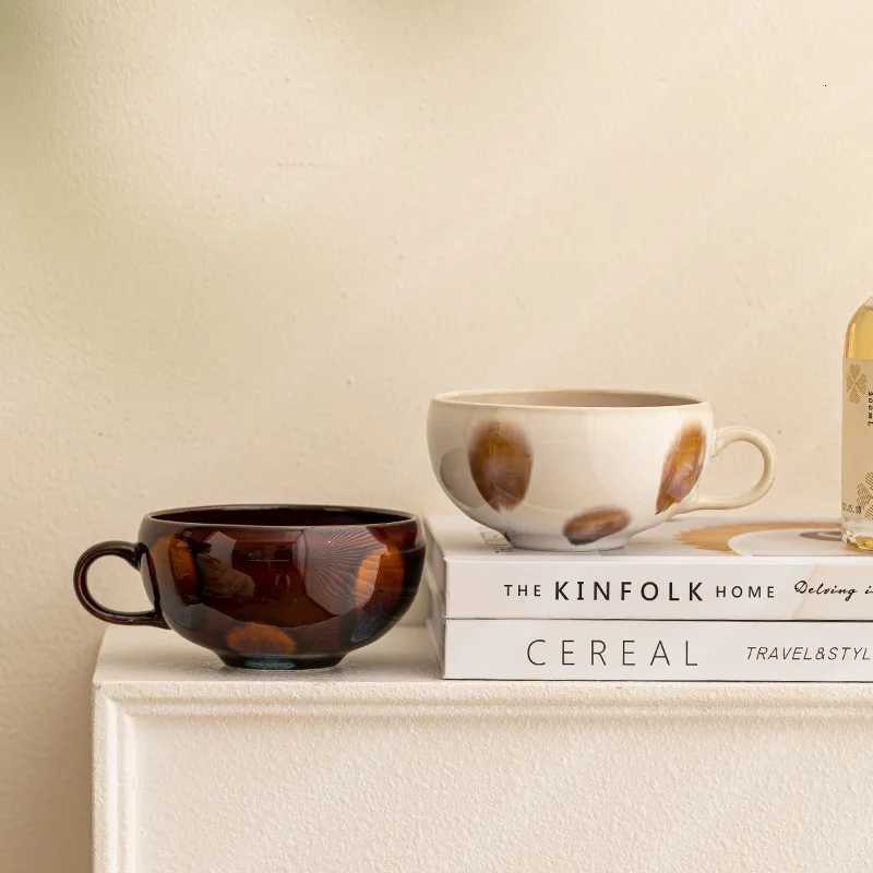 1PC Japanese ceramic coffee cups chestnut soup cups household milk wide-mouthed mugs large capacity Y251125