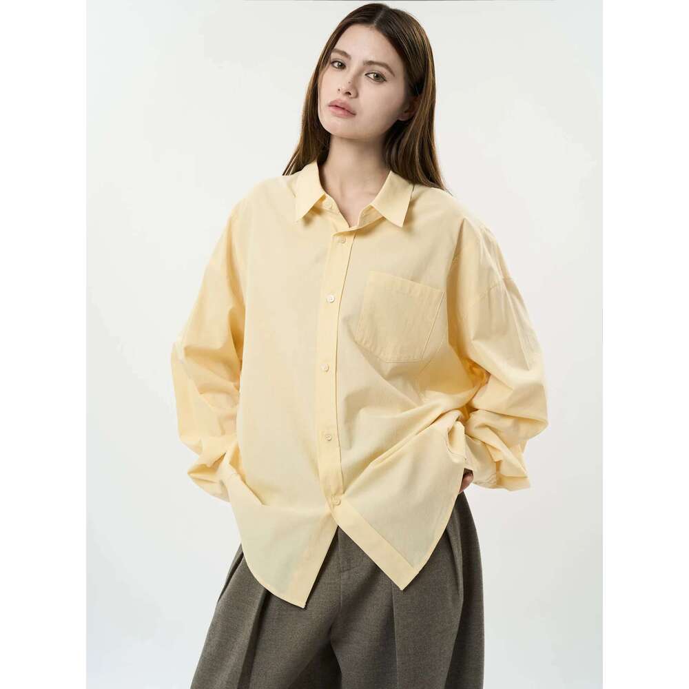 Spring And Autumn Women's Casual Solid Color Collar Long Sleeve Loose Shirt