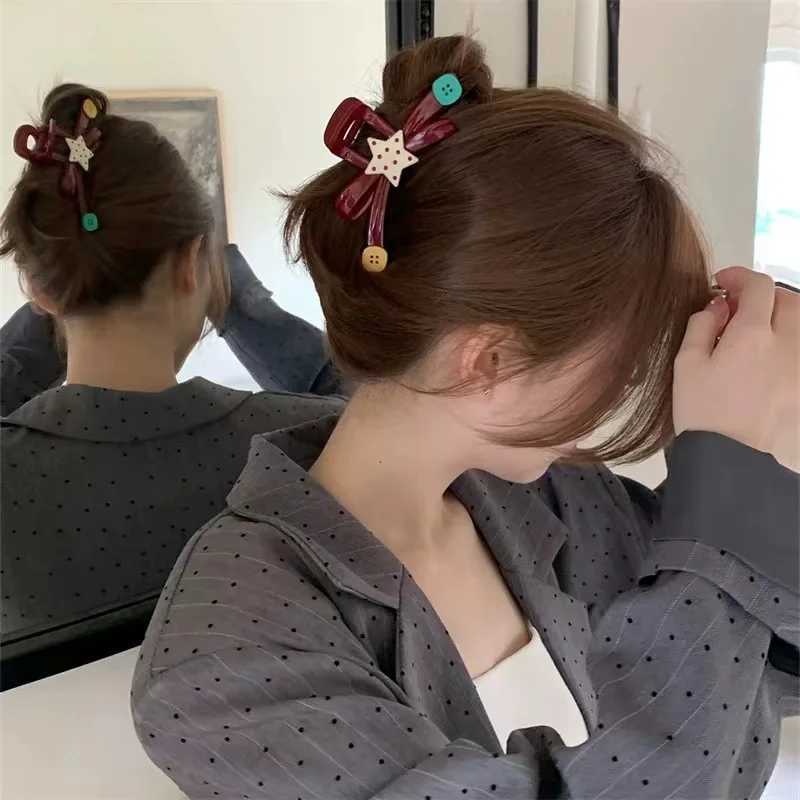 1 piece of colored blocking wave dotted star female oversized button bow disc-shaped hair hair clip hair accessoriesT250425