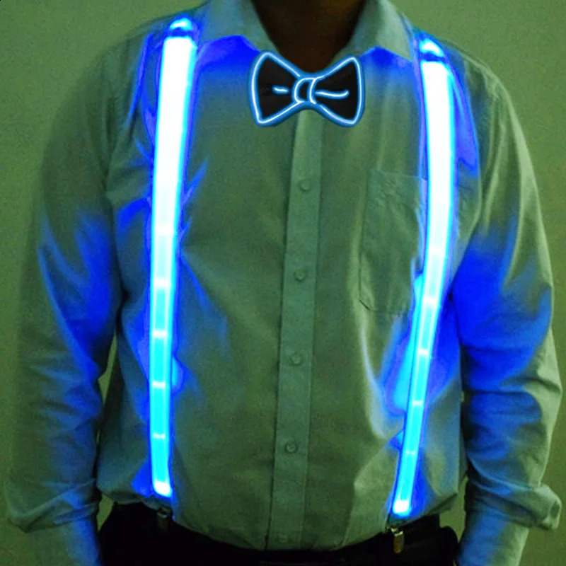 2PCS LED Suspenders with Bow Tie Party Supplies Festival Halloween Wedding Party Accessories Glow-in-the-dark Bright Materials 250425