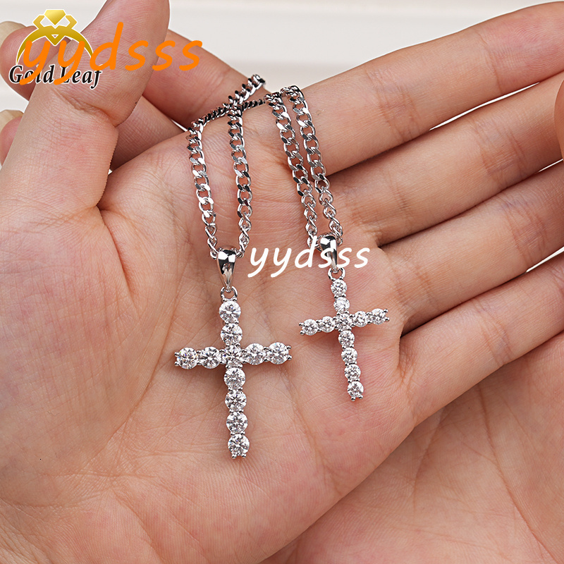 925 Sterling Silver Fine Pendant Necklaces D Color VVS 3mm Moissanite Cross for Men Women Unique Moissanite Necklaces