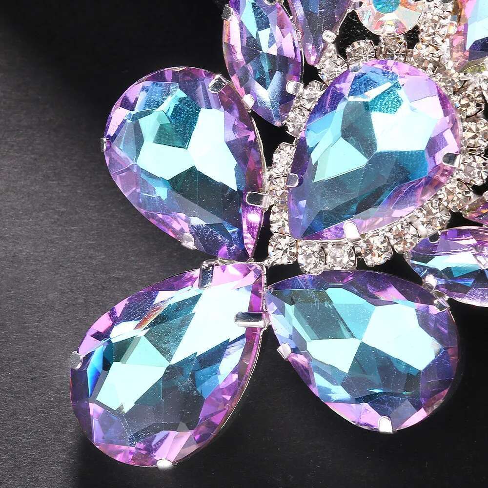 Stonefans Purple Crystal Dangle for Women Studs Wedding Ear Decoration Water Drop Statement Rhinestone Earrings Jewelry