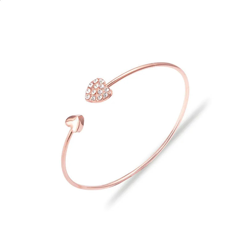 Woozu Fashion Adjustable Crystal Double Heart Bow Bilezik Cuff Opening Bracelet Womens Jewelry Gift Unprinted Good Product Pulseras 250415