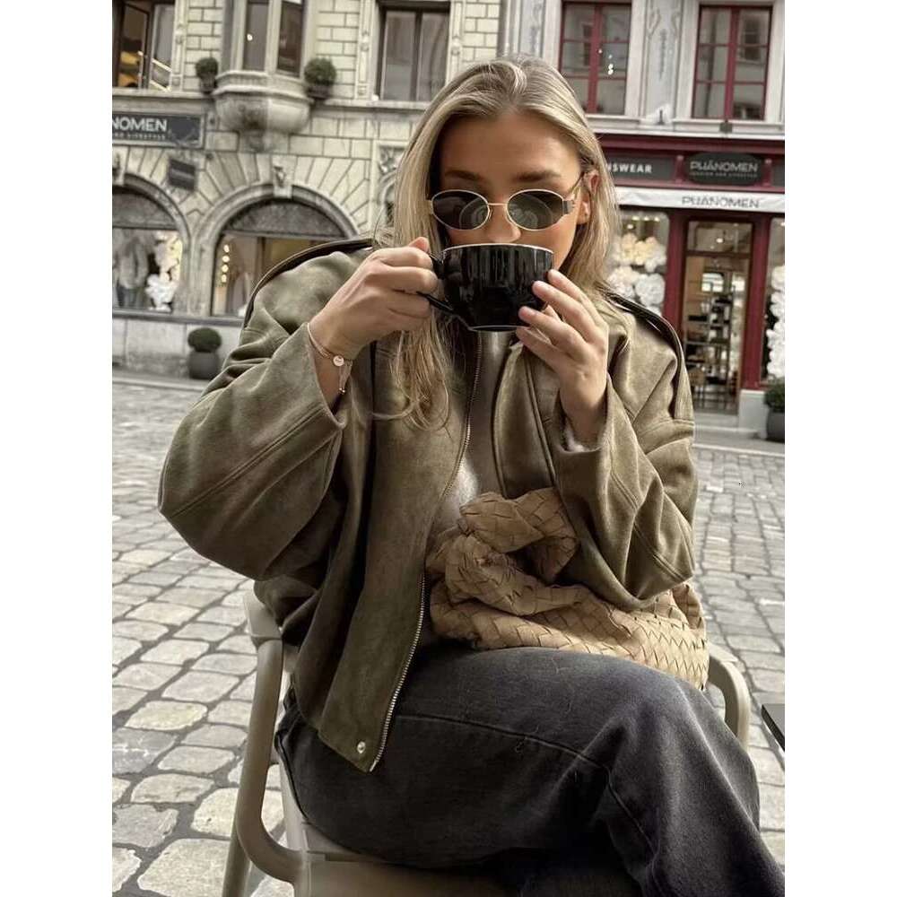 Vintage Women Green Oversize Bomber Jackets 2025 Fashion Ladies Elegant Loose Soft Outfits Jacket For Party Female Chic Clothes