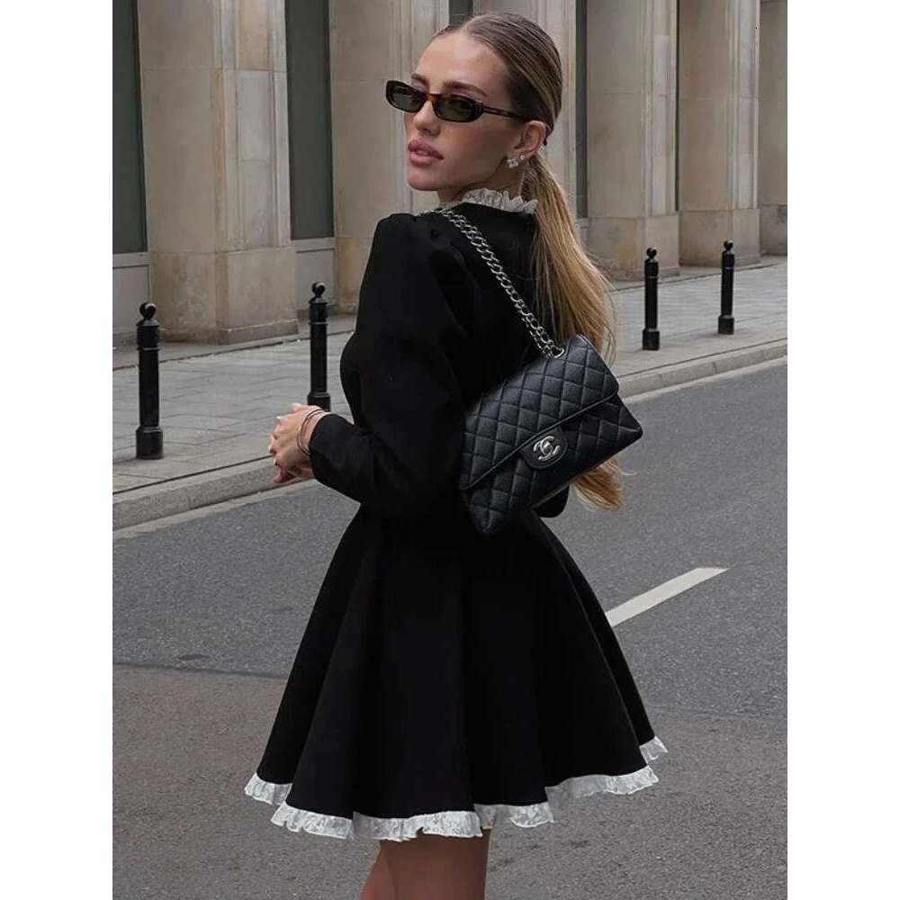 Splice Lace Mini For Women High Waist Slim Elegant Dresses Femme Wedding Retro Temperament Dress Womens Clothes New