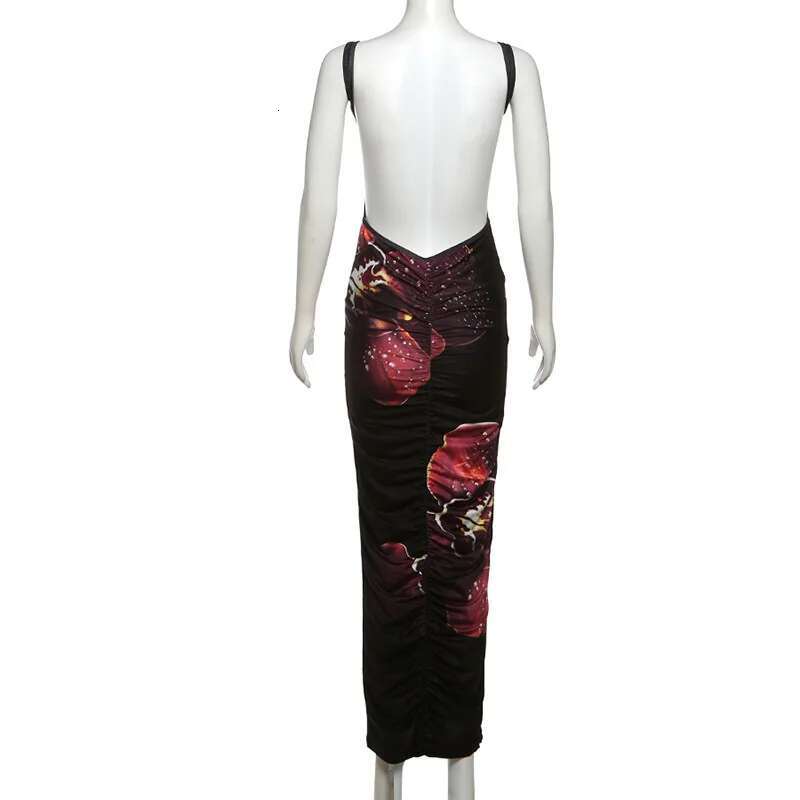 Dongdumaoyi Townlike Print Slim Bodycon Elegant Maxi Long Dress Women Spaghetti Strap Summer Nightclub Sexy Party Dresses