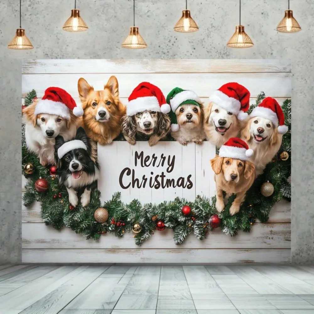 VIKAMA Merry Christmas Dog-Themed Party Banner Photography Backdrop Pet Birthday Holiday Decorations Home GardenM251125