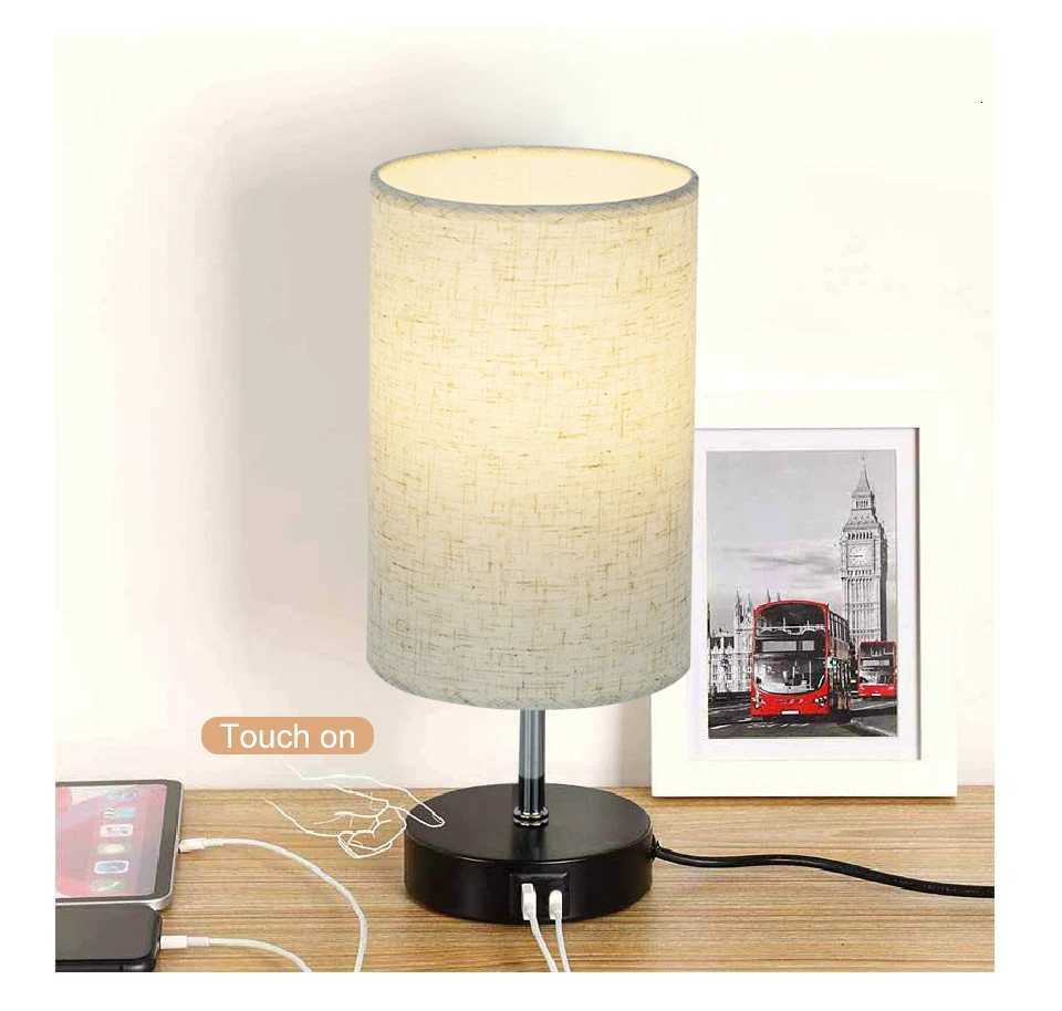 LED Linen Table Lamp Touch Switch 3000K Brightness Adjustable USB Plug Simple Bedside Light Bedroom Study living room Home DecorM251125