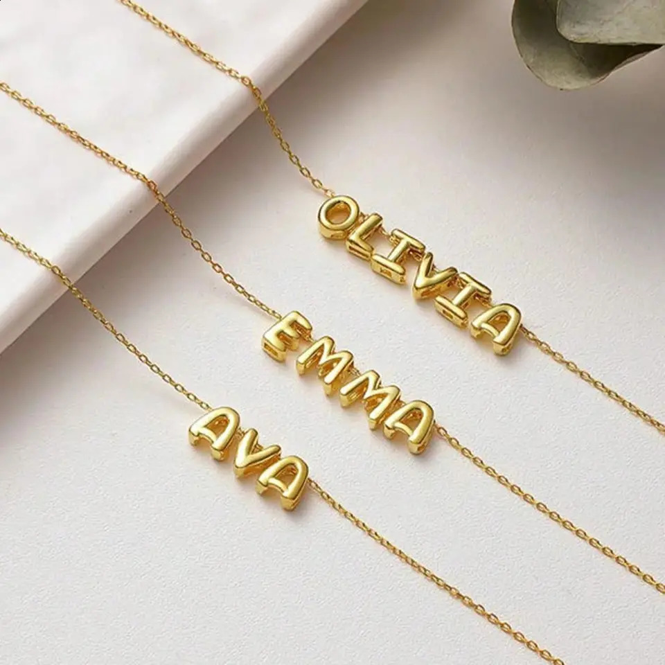 Customized Personalized Bubble Letter Necklace For Women Stainless Steel Custom Letter Name Necklace Personalized Jewelry 250425