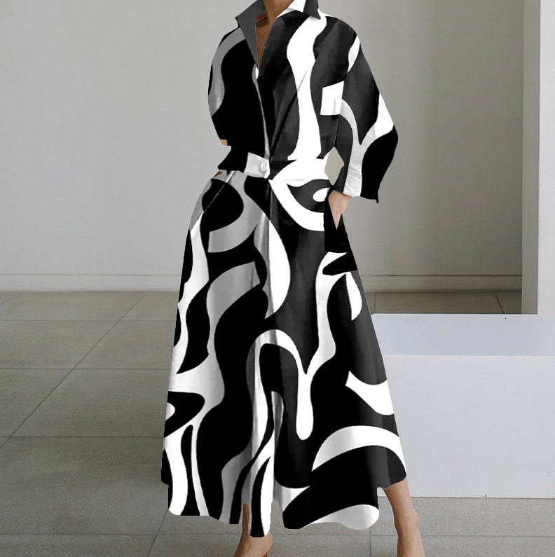 2023 Autumn New Fashion Long Sleeve V-Neck Printed Dress for Women