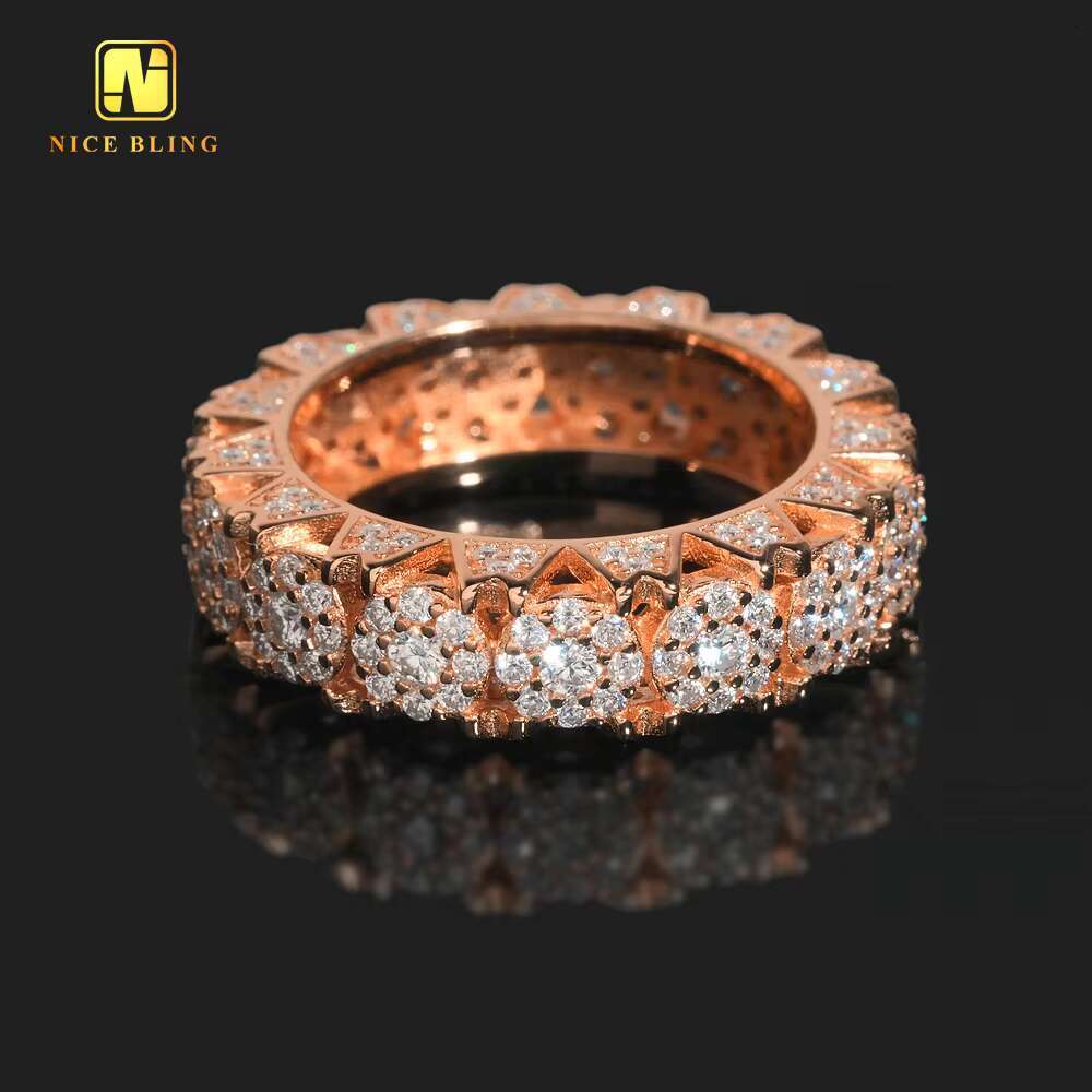 Hip Hop Fully Iced Out Jewelry 925 Silver White Gold Prong Setting Moissanite Diamond Eternity Band Ring