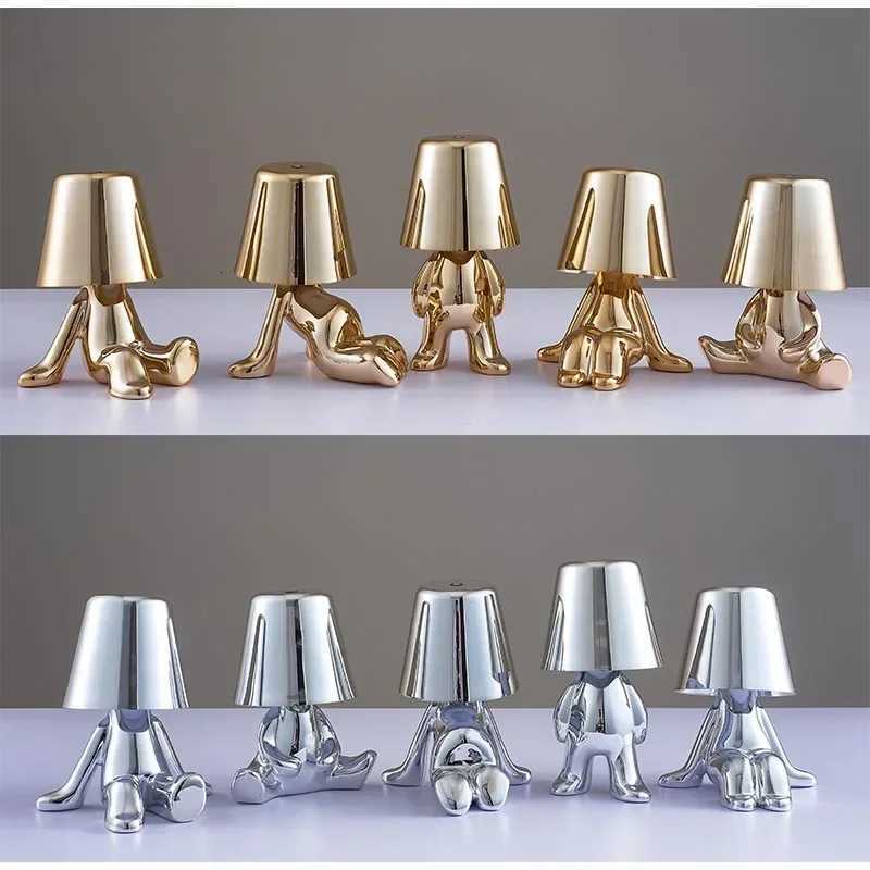 Nordic Chrome Little Golden Man Table Lamp Living Room Bedroom Bedside Childrens Room Night Lights Net Red Creative Desk LampsM251125