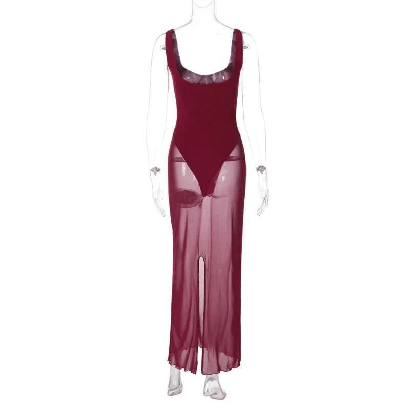 Dongdumaoyi Townlike Maxi Long Slim Bodycon Dress Women Spaghetti Strap Summer Perspective Mesh Nightclub Sexy Party Dresses