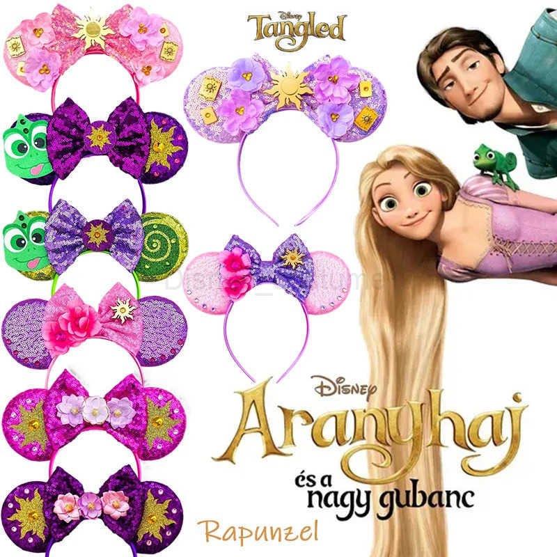 Disney Rapunzel Hair Bands for Women Chameleon Sun Flower Ears Headbands Kids Sequins Bow Hairband Girl Tangled Hair Accessories X250425