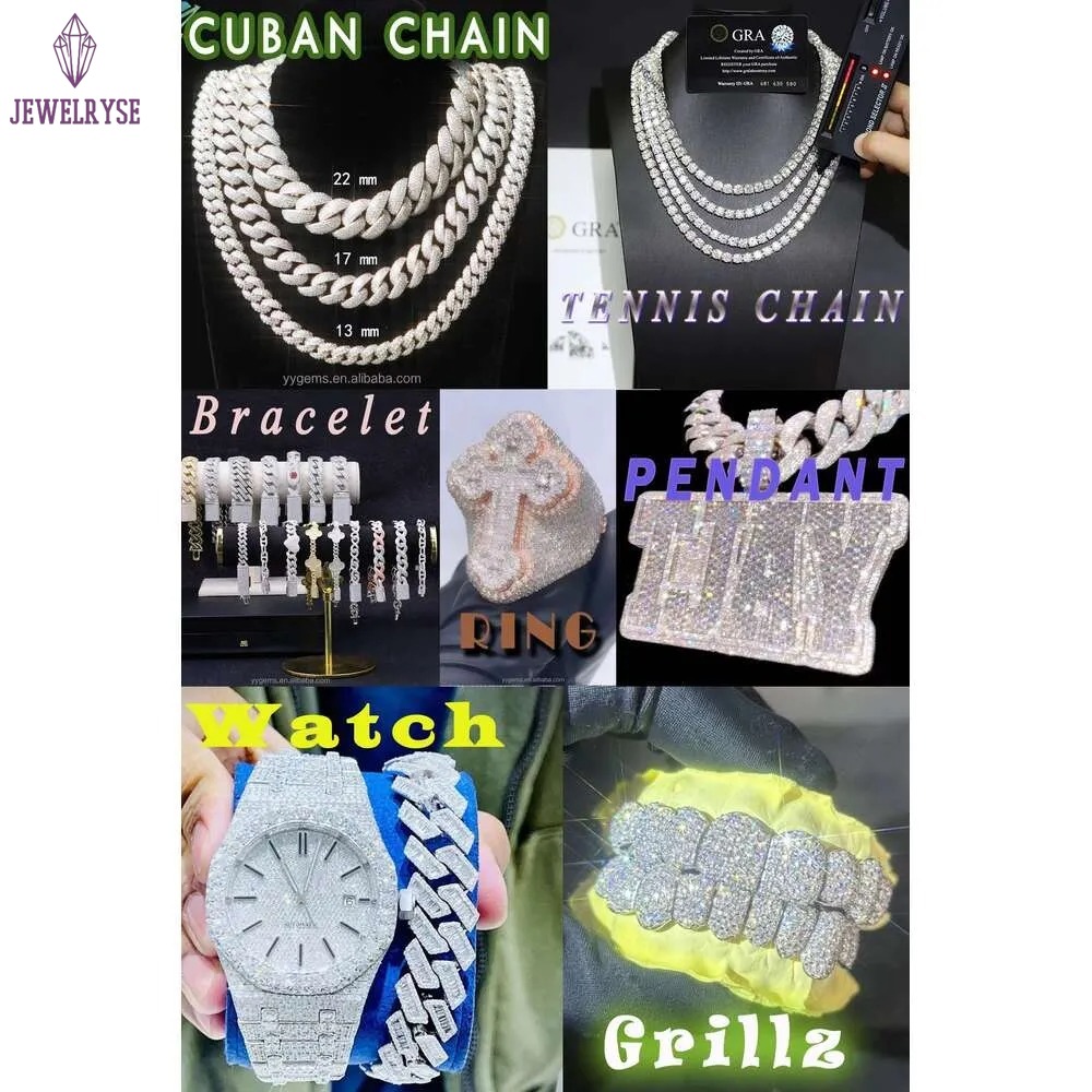 Hip Hop Jewelry 2rows 15mm Wide S Sier VVS Moissanite Iced Out Dia Cuban k Bracelet