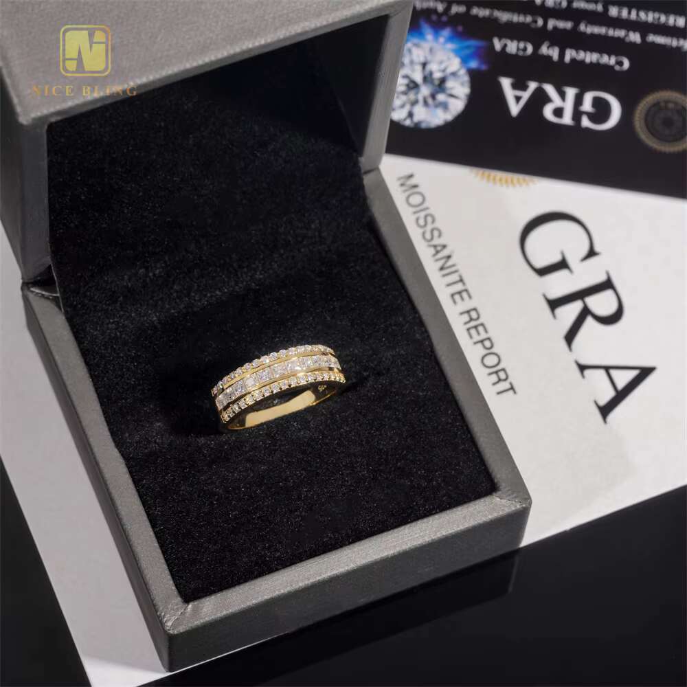 Wholesale Price Hip Hop Princess Square Half Set Stone Rings 925 Silver Iced Out Moissanite Diamond Ring for Men