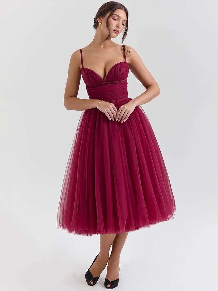 Dongdumaoyi Townlike A Line Pleated Ball Gown Dress Women Spaghetti Strap Spring Summer Nightclub Sexy Party Midi Long Dresses
