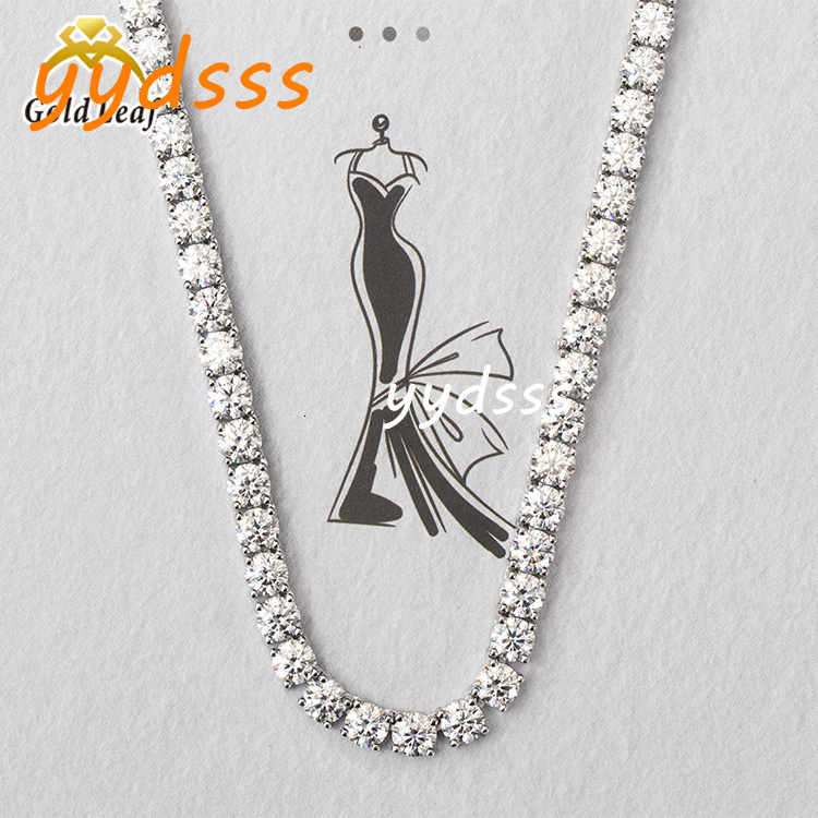 GRA Trendy Hiphop Tennis Chain Bracelet 925 Silver Sting Necklace Gold Plated 3mm 5A+ Moissanite Cubic Tennis Chains
