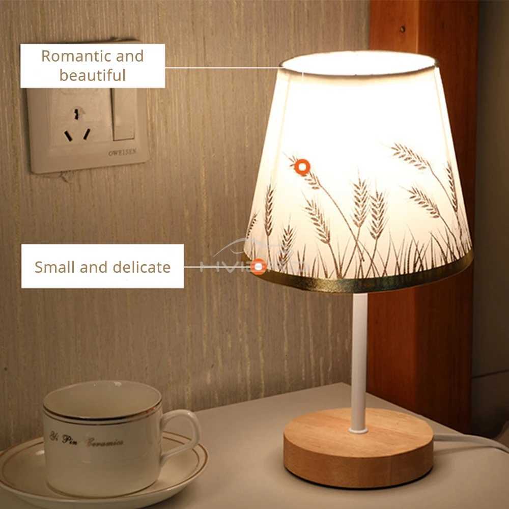 Solid Wood Cloth Desk Lamps Led Decorative Bedroom Living Room Study Simple Creative Remote Control Atmosphere Small Night LightM251125
