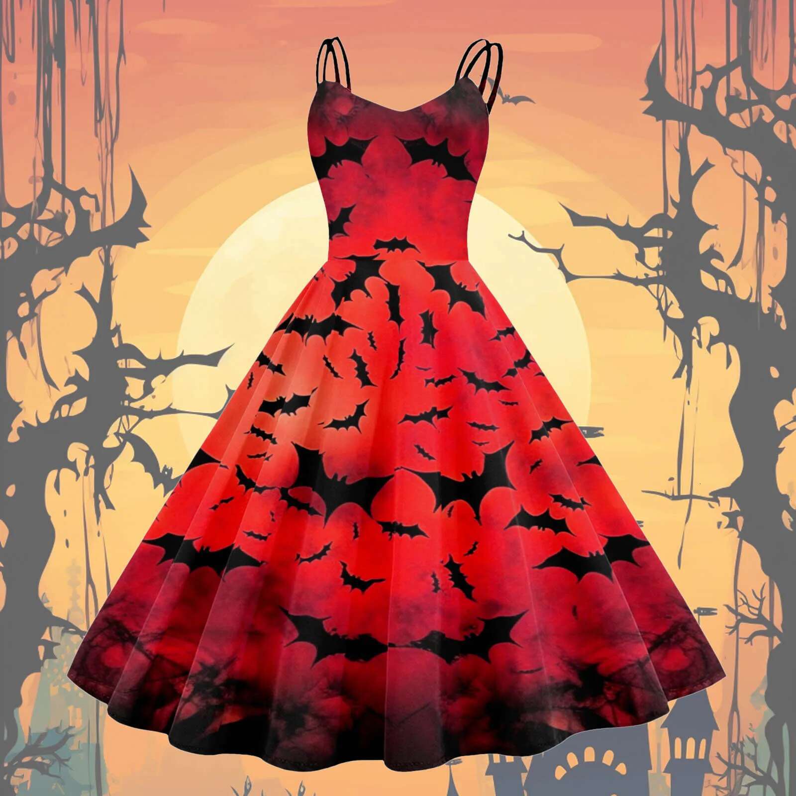 Dongdumaoyi Halloween Fancy Skeleton Rose Print Women Dress Girl Carnival S Party Dresses Female Goth Costume Rockabilly Vestidos