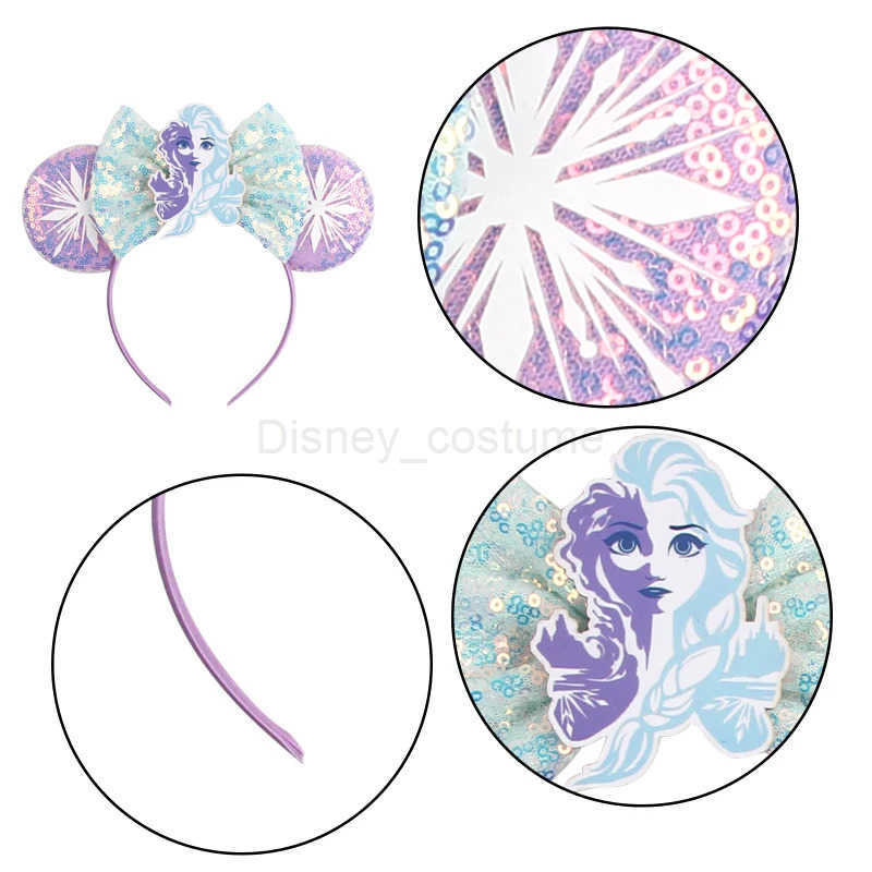 Disney New frozen snowflake mouse ear headband girl boy glitter 5 bow hair Christmas party role-playing hair accessories X250425