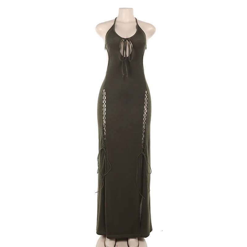 Dongdumaoyi Townlike Slim Bodycon Bandage Maxi Long Dress Women Halter Spring Summer Hollow Out Backless Sexy Party Dresses