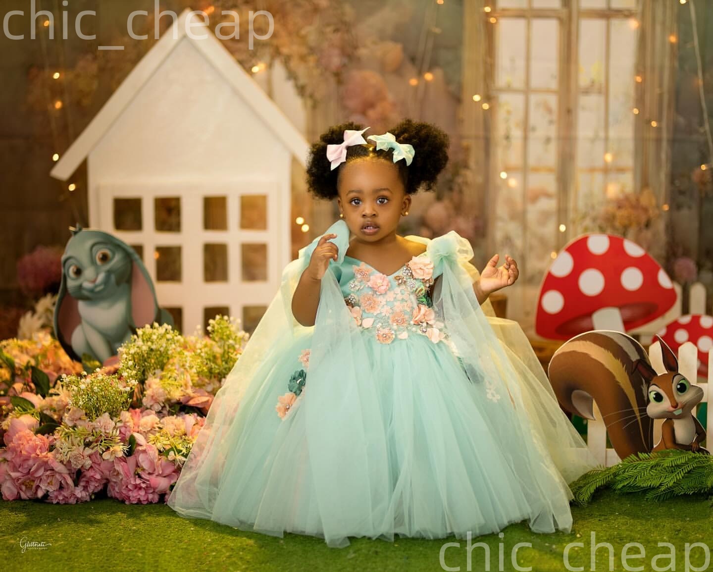 2026 Sage Ball Gown Flower Girl Dresses Flower Crystals V-neck Tulle Little Girl Christmas Peageant Birthday Christening Tutu Dress Gowns ZJ422