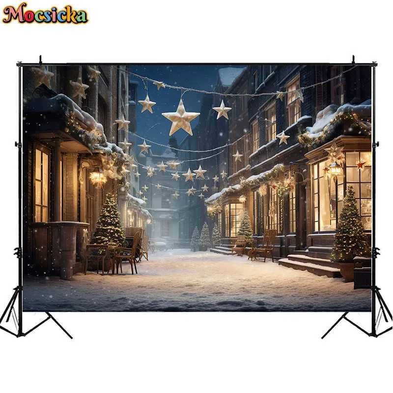 Christmas Street Photography Backdrops Star Light Winter Kids Family Portrait Background Xmas Tree Party Photocall Photo StudioM251125