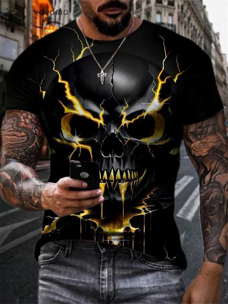 Mens T-shirt horror skull 3D printing retro O-neck short sleeved fashionable oversized mens summer streetwear y2k W250425