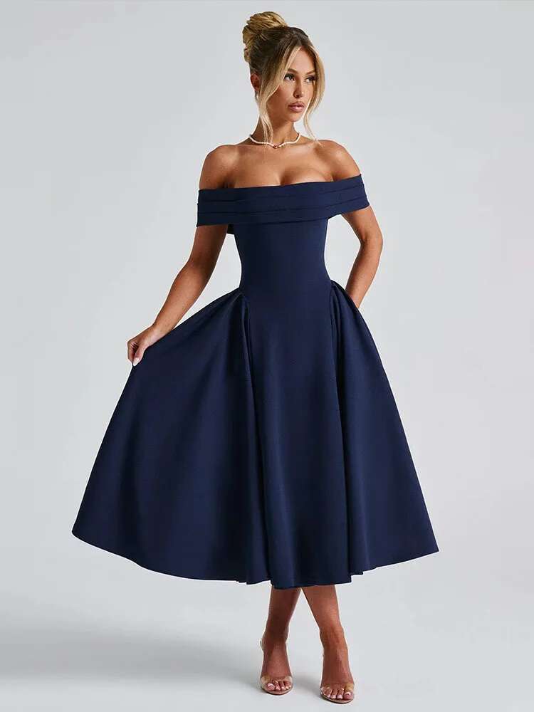 Dongdumaoyi Townlike Midi Long Waist Wrap A Line Dress Women Off Shoulder Spring Summer Backless Nightclub Sexy Party Dresses