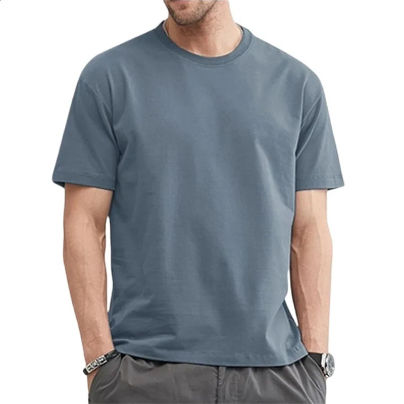 Mens summer cotton top solid color T-shirt O-neck mens clothing plus size M to 5XL 250418