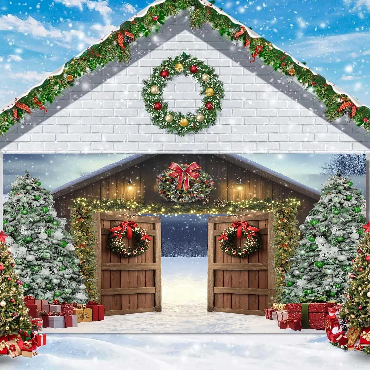 Christmas Garage Door Banner Large Merry Christmas Garage Door Decoration Winter Barn Backdrop for Room Window Outdoor IndoorM251125
