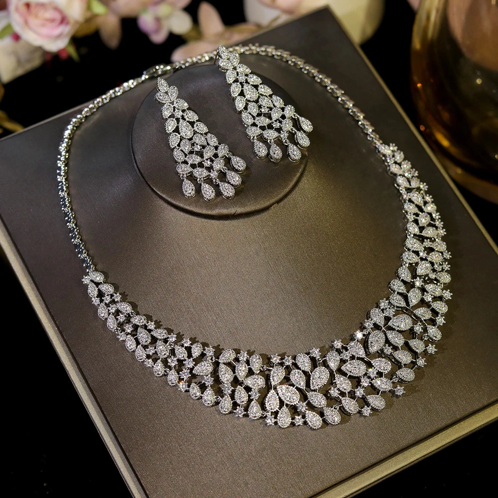 ASNORA Gorgeous CZ Crystal Zirconia Silver Color Necklace Europe Bridal Wedding Party Dubai Jewelry Set for Women 2024 250417