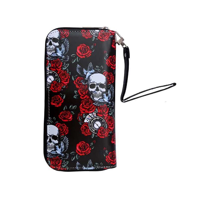Colorful Long Wallet Vintage Skull Print Women's Clutch Bag