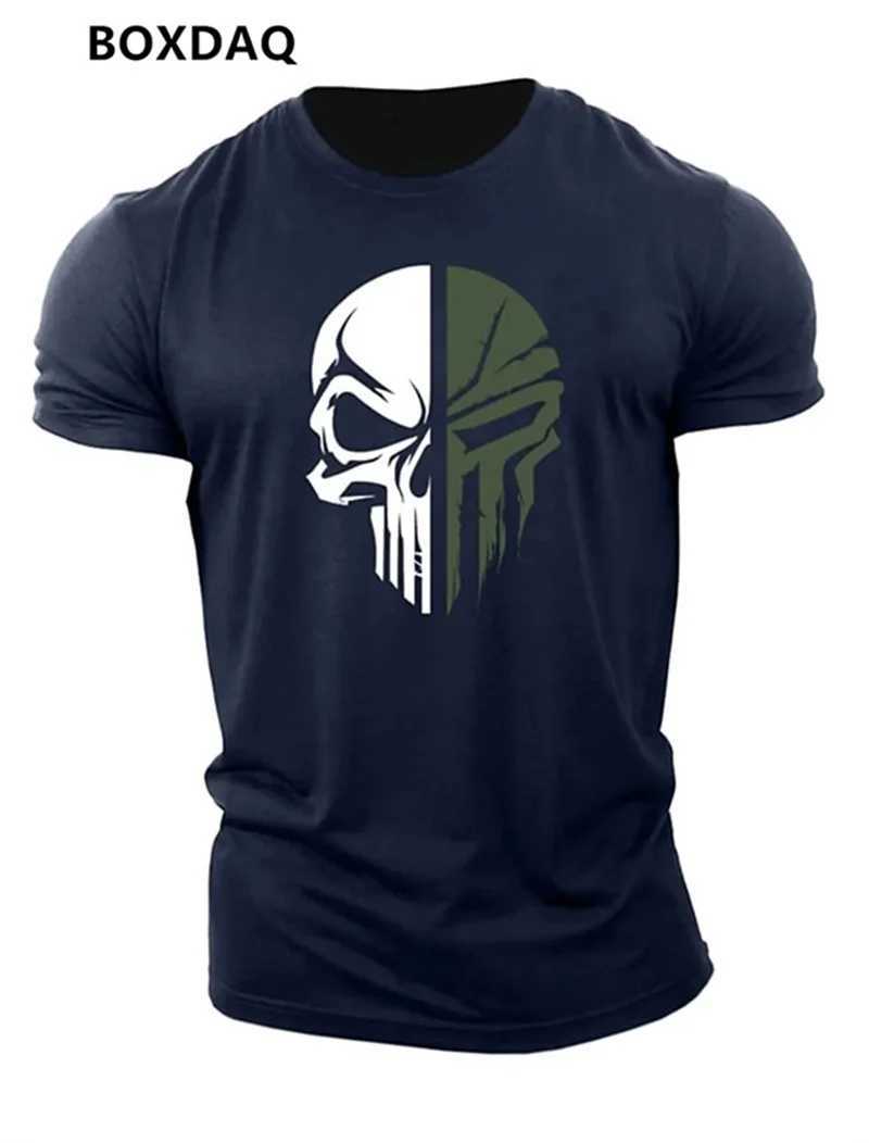 Military Skeleton Mens Gothic T-shirt Summer Short Sleeve 3D Printed Street Gym Sportswear Top 6XL Plus Size Loose Casual Mens T-shirt W250425