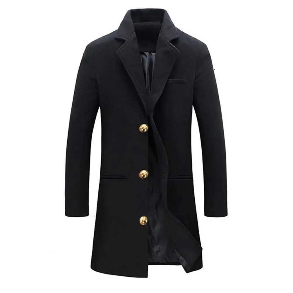 Woolen Coat Men Jacket Elegant Mens Woolen Coat With Lapel Pockets Single Breasted Long Sleeve Jacket Solid Color For WinterT251125